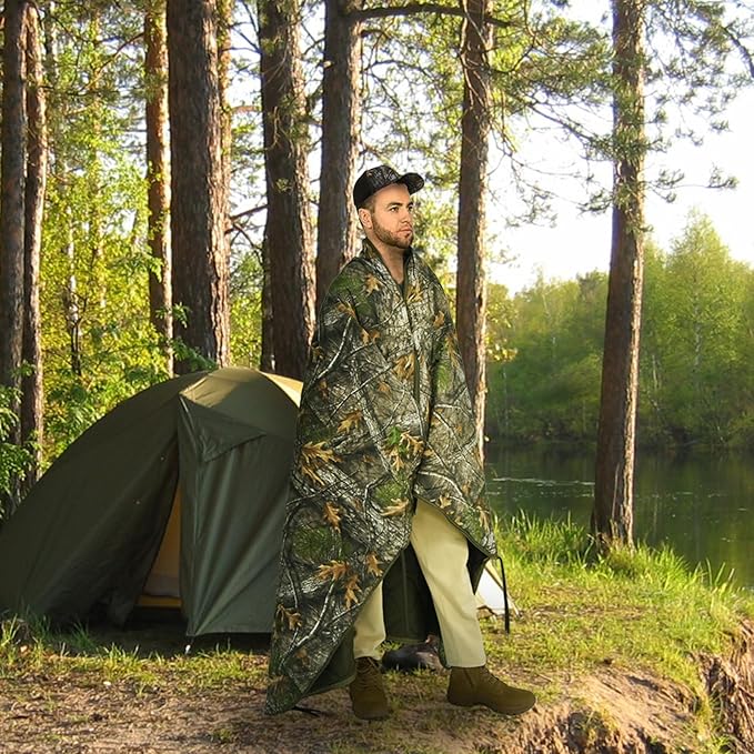 Military Poncho Liner with Zipper Camping Blanket Army Insulation Sleeping Bag Insulated Waterproof