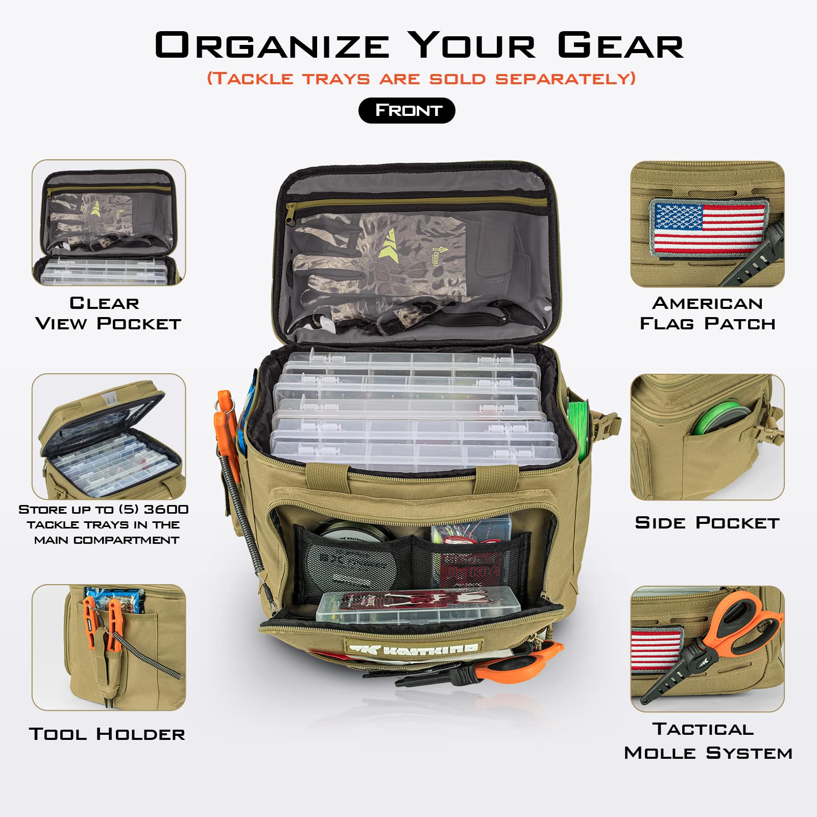 KastKing KarryAll Fishing Tackle Bag, Saltwater & Freshwater Gear Storage