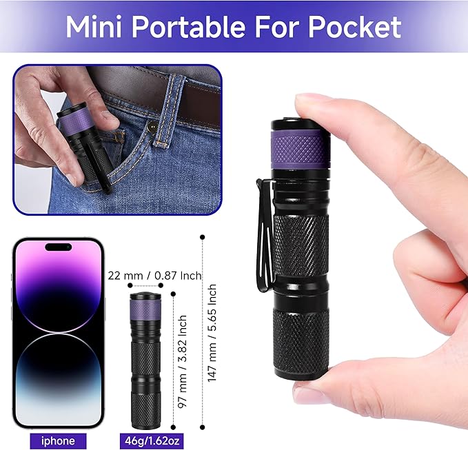 KunHe Mini UV Flashlight 395nm Black Light 7Pack Mini AA Battery Ultraviolet LED Blacklight Flashlight Woods Lamp Powerful Portable Detector for Pet Urine Dry Stains Scorpions Bed Bug Resin Curing