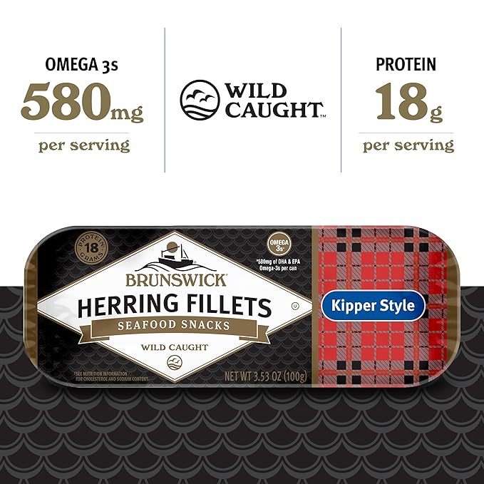 Brunswick Boneless Kipper Style Herring Fillets, 3.53 oz Can (Pack of 12) - 18g Protein per Serving - Gluten Free, Keto Friendly - Great for Pasta & Seafood Recipes