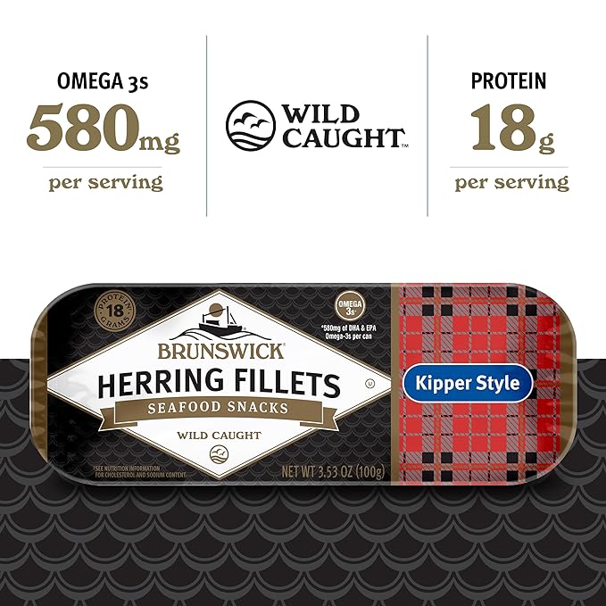 Brunswick Boneless Kipper Style Herring Fillets, 3.53 oz Can - 18g Protein per Serving - Gluten Free, Keto Friendly - Great for Pasta & Seafood Recipes (Pack of 4)