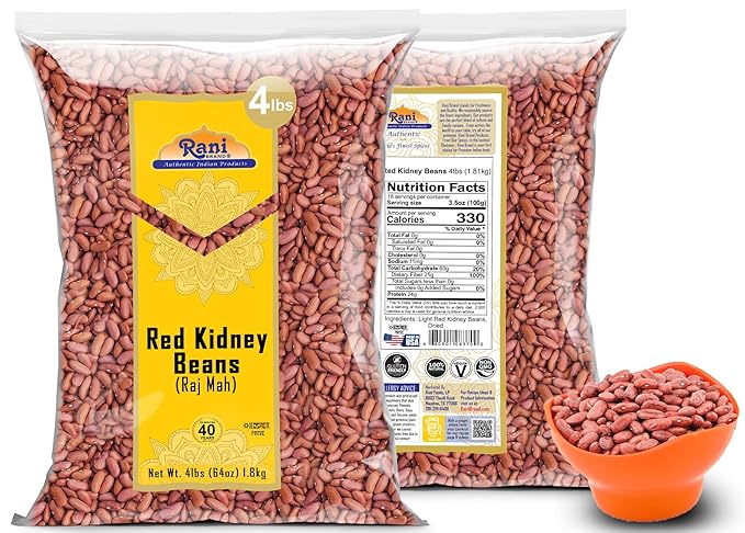 Rani Red Kidney Beans, Light 64oz (4lbs) 1.81kg ~ Pack of 10~640oz (40lbs) 18.14kg Total ~ All Natural | Vegan | Gluten Friendly | NON-GMO | Kosher | Raj Mah