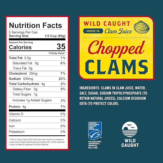 Snow's Wild Caught Chopped Clams Canned, 15 oz Can (Pack of 12) - Served in Clam Juice - 4g Protein Per Serving - Gluten Free, Keto Friendly, 99% Fat Free