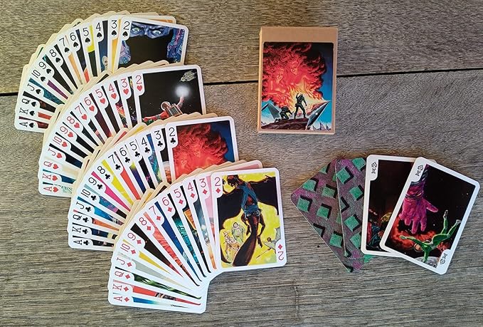 Battles with Aliens Playing Cards (Poker Deck 54 Cards All Different) Vintage Retro SciFi Space Action Comic by Emsh