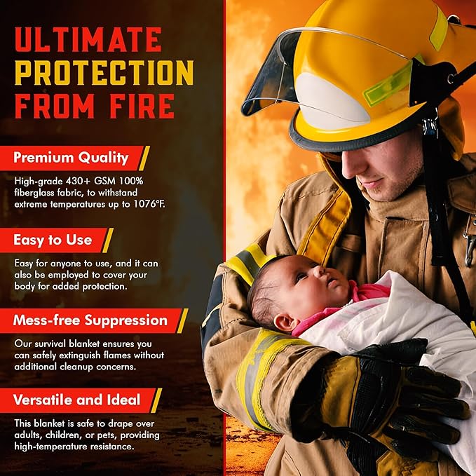 Mart Cobra Emergency Fire Blanket for Home and Kitchen - 4 Pack - Fire Blankets Emergency for Home Safety 40??x 40??- Suppression Shield Retardant Extinguisher Fiberglass Welding Fireproof Cloth Towel