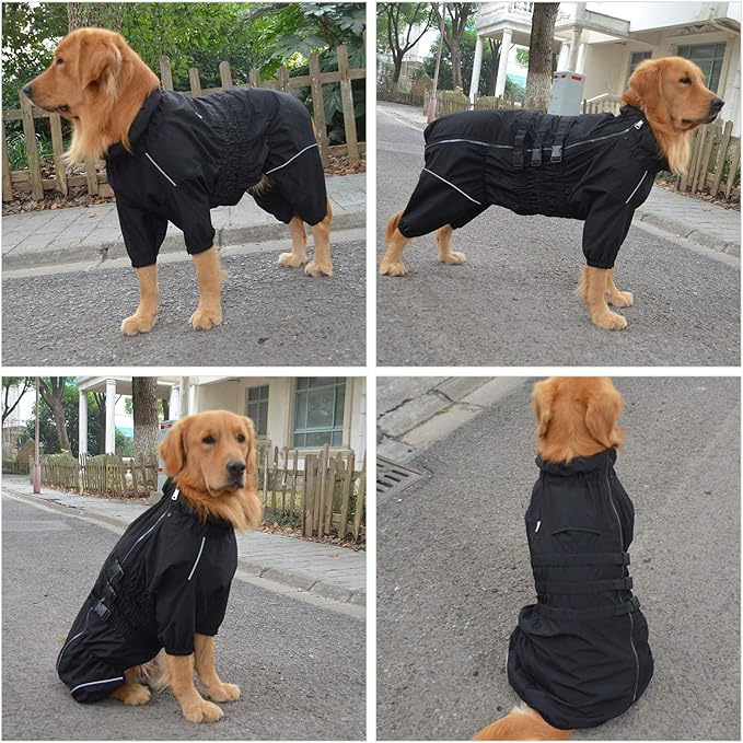 Dogs Waterproof Jacket, Lightweight Waterproof Jacket Reflective Safety Dog Raincoat Windproof Snow-Proof Dog Vest for Small Medium Large Dogs Black XXXL