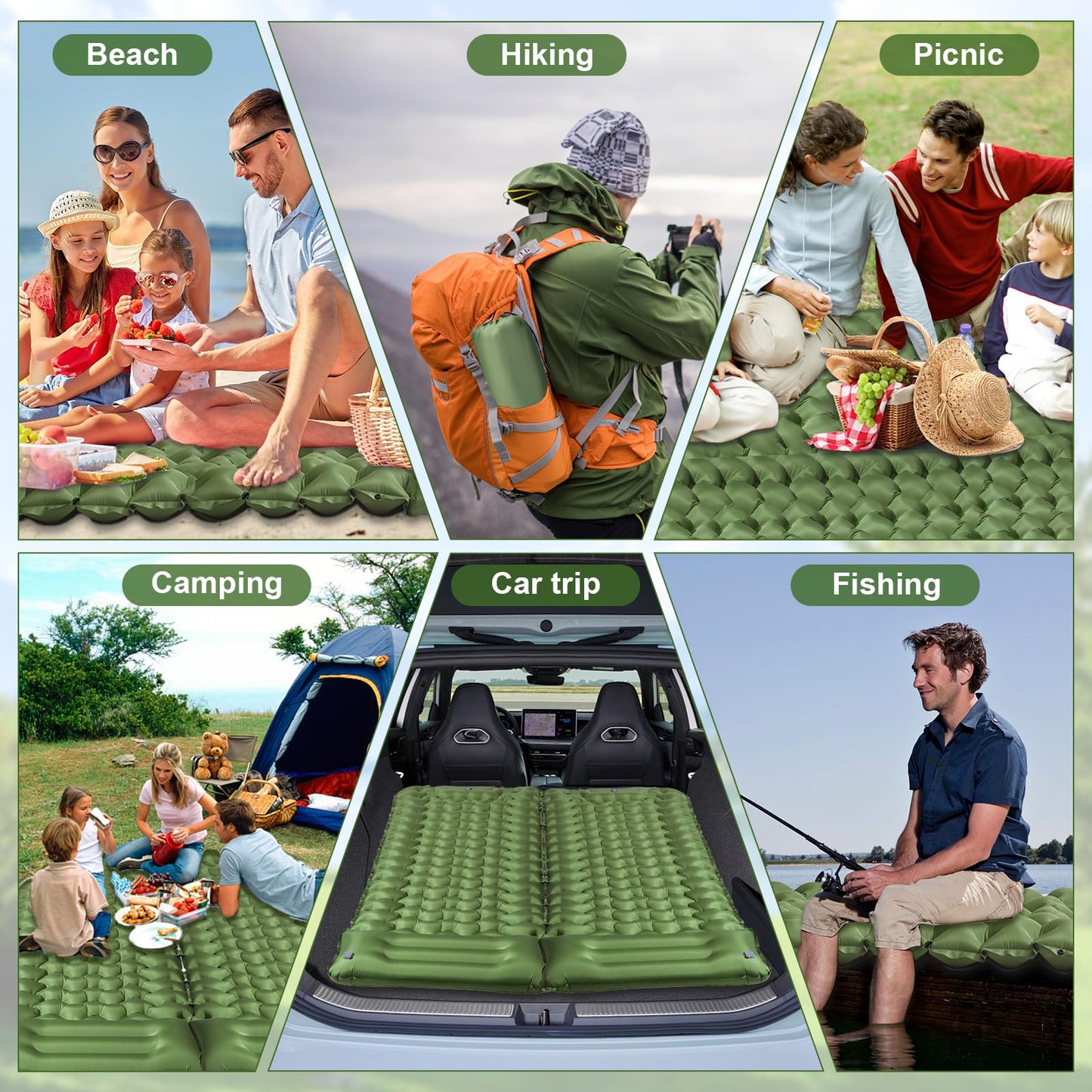 Yewkoisl Sleeping Pad,Inflatable Camping Mat with Pillow & Foot Pump-Green