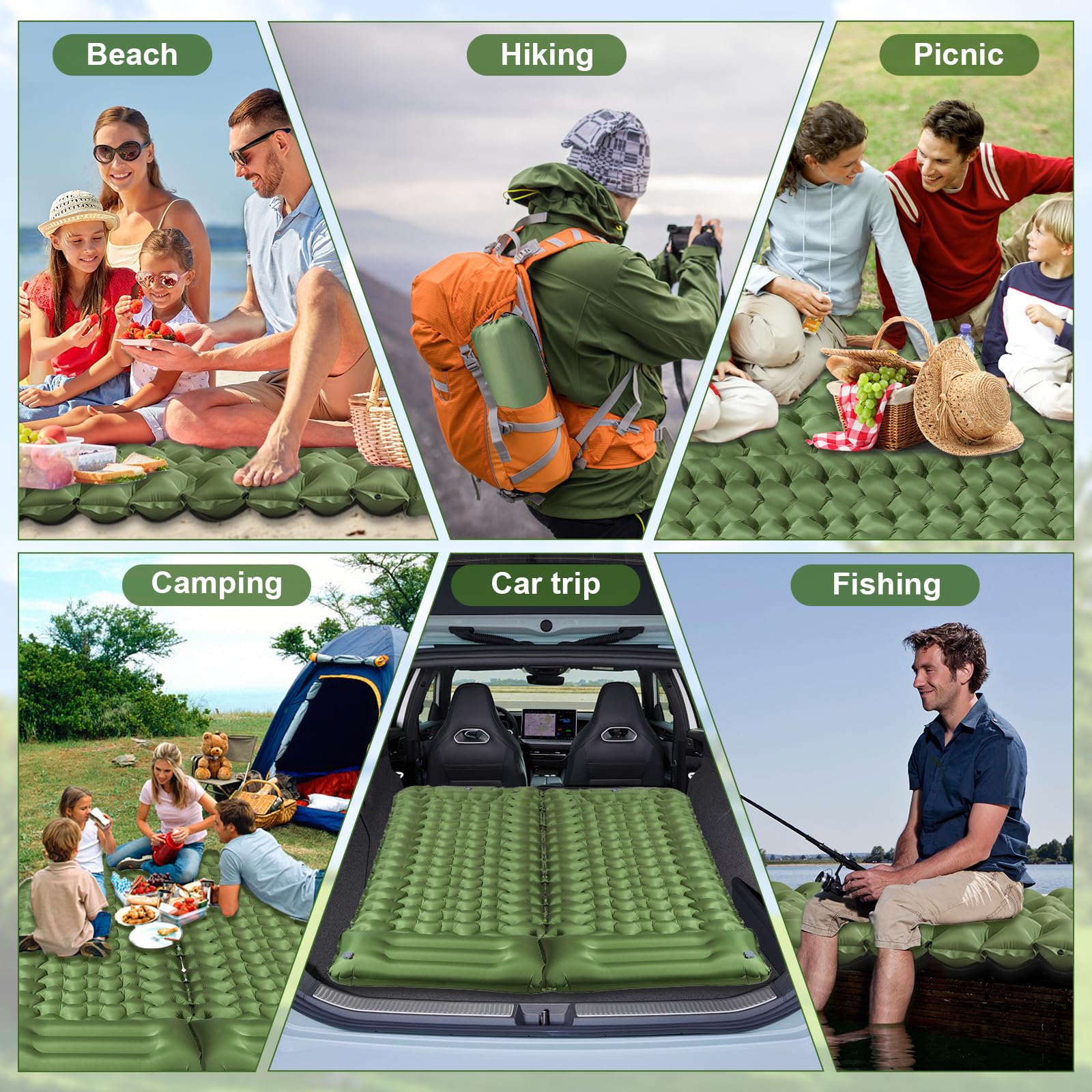 Yewkoisl Sleeping Pad,Inflatable Camping Mat with Pillow & Foot Pump-Green