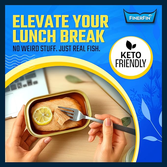 FinerFin Yellowfin Tuna Salad in Organic Olive Oil | Zesty Lemon Flavor | Premium Canned Tuna Fish with EVOO | Gourmet Ready-to-Eat Wild-Caught Fillets | 4.4oz can - 6 Pack