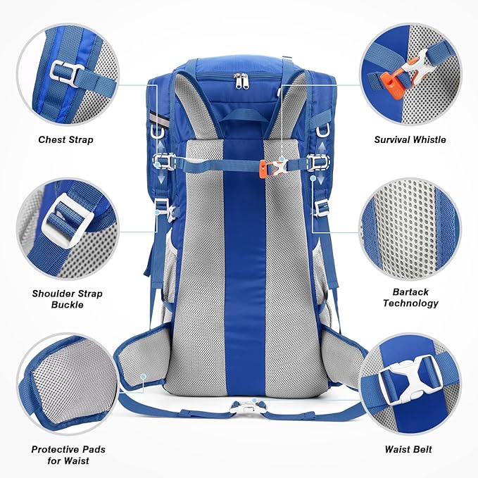 HOMIEE 50L Hiking Backpack Travel Bag Waterproof Camping Rucksack with Rain Cover Lightweight Backpacking Backpack