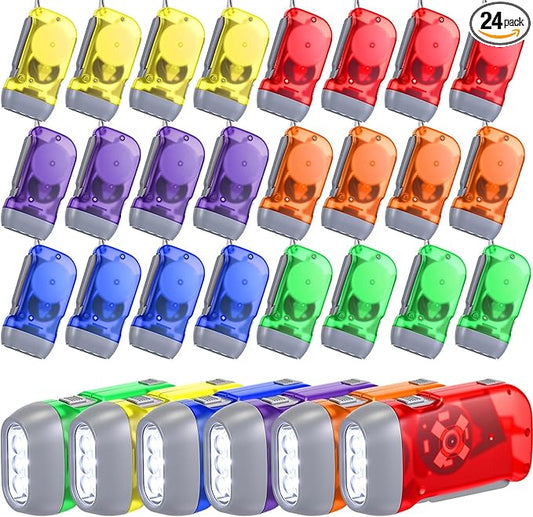 Mudder 24 Pieces Hand Crank Flashlight with LED Self Powered Charging Torch Dynamo for Camping Emergency(Rainbow)