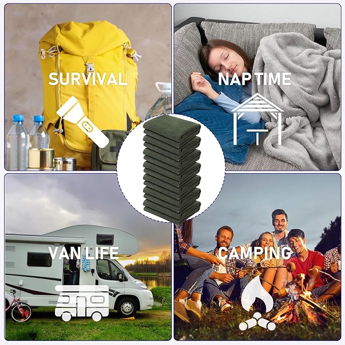 Preboun 6 Pcs First Aid Fire Retardant Blanket Military Blanket 60" x 80" Survival Blanket for Camping Emergency and Everyday Use Fire Retardant Extra Thick and Warm Outdoor Bed Blankets (Olive Green)