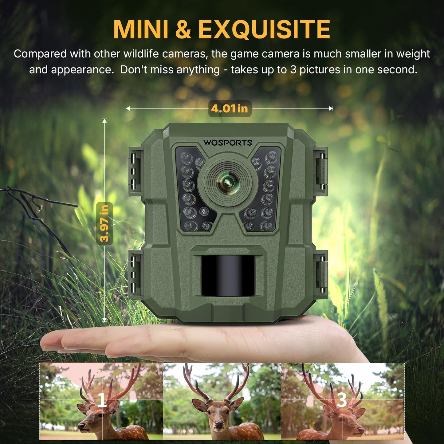 WOSPORTS Mini Trail Camera 24MP 1080P HD Game Camera with Night Vision Motion Activated