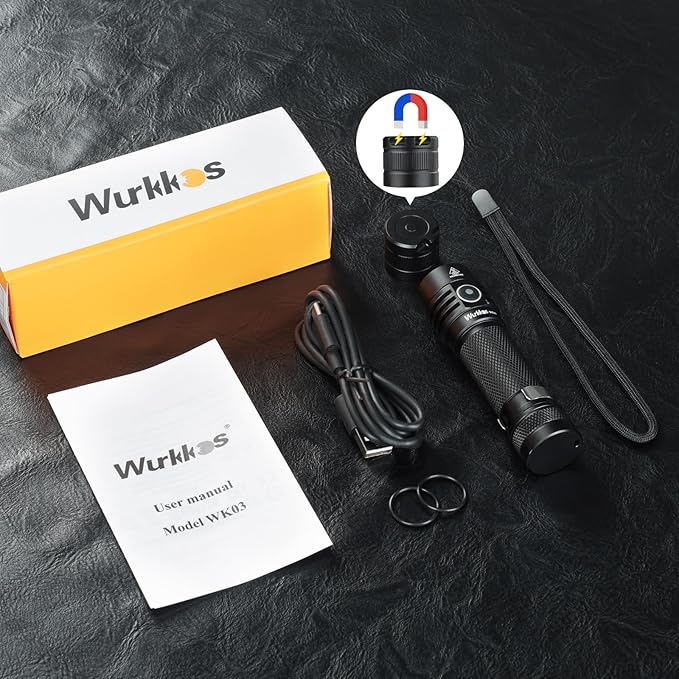 Wurkkos WK03 LED Flashlight, Pocket Flashlight with Magnet, Small Flashlight Rechargeable, Mini Flashlight with 6 Modes, IP68 Waterproof, High CRI 519A LED, EDC Flash Light for Camping(Black)