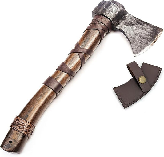 Norse Tradesman 18-Inch Viking Throwing Axe - Fully Sharpened Norse Hand-Axe - Carbon Steel Head with Premium Leather Cross Stitch