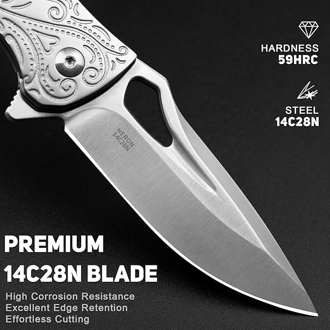 NedFoss Heron Pocket Knife for Men, 2.8" 14C28N Steel EDC Knife with Premium Sandalwood Handle, Personalized Cool Knife for Mens Gift, Collection (No Leather Sheath)