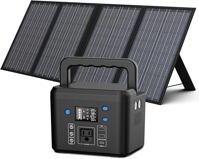 powkey 200W Solar Generator with Panel, 120Wh/200W Portable Power Station with 60W Foldable Solar Panel for Outdoor Camping
