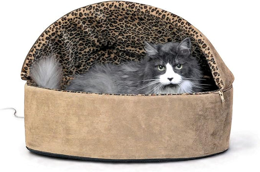 K&H Pet Products Thermo-Kitty Bed Deluxe Indoor Heated Cat Bed Tan/Leopard Large 20 Inches