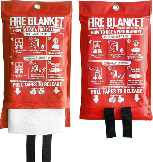 Fire Blanket for Kitchen and Home, 40" x 40", Fiberglass Emergency Fire Blanket, 2 Pack