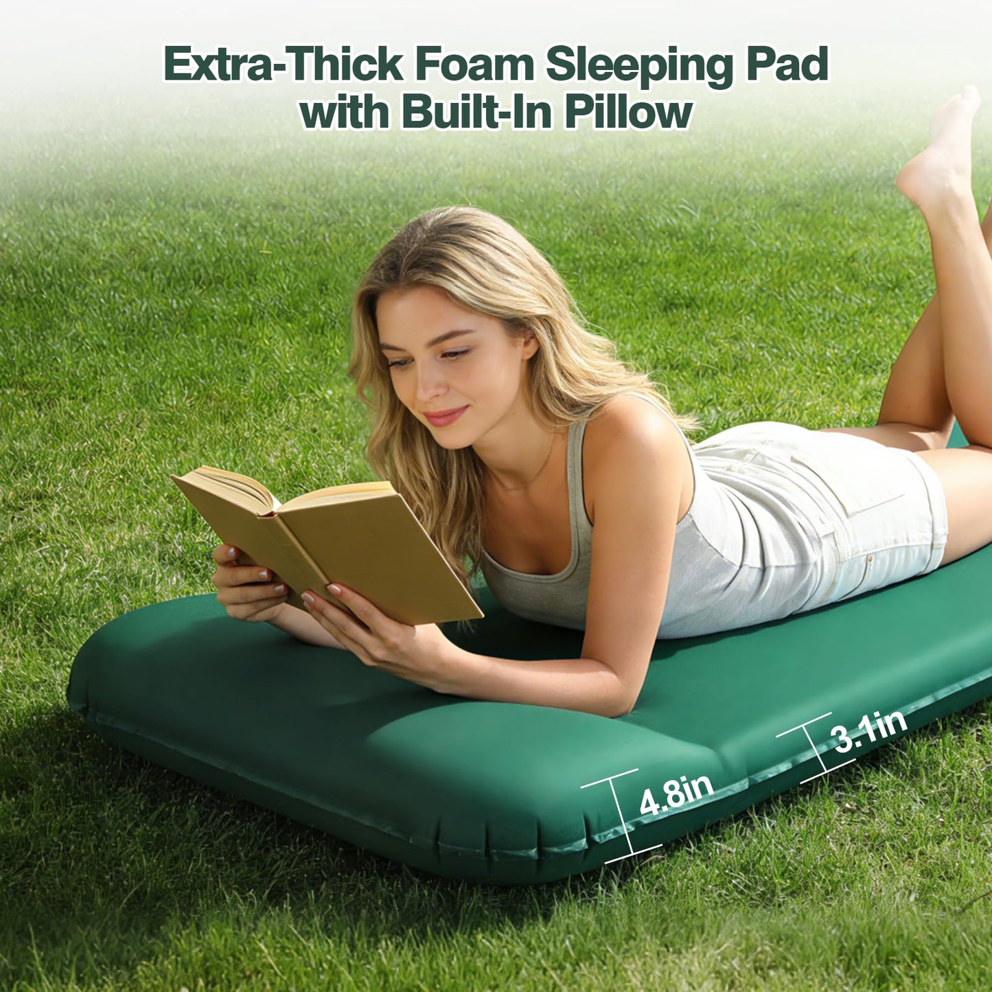 Zzuvjoy Memory Sleeping Pad, 3.1" Ultra-Thick Foam Sleeping Mats for Camping, 9.5 R-Value Insulated