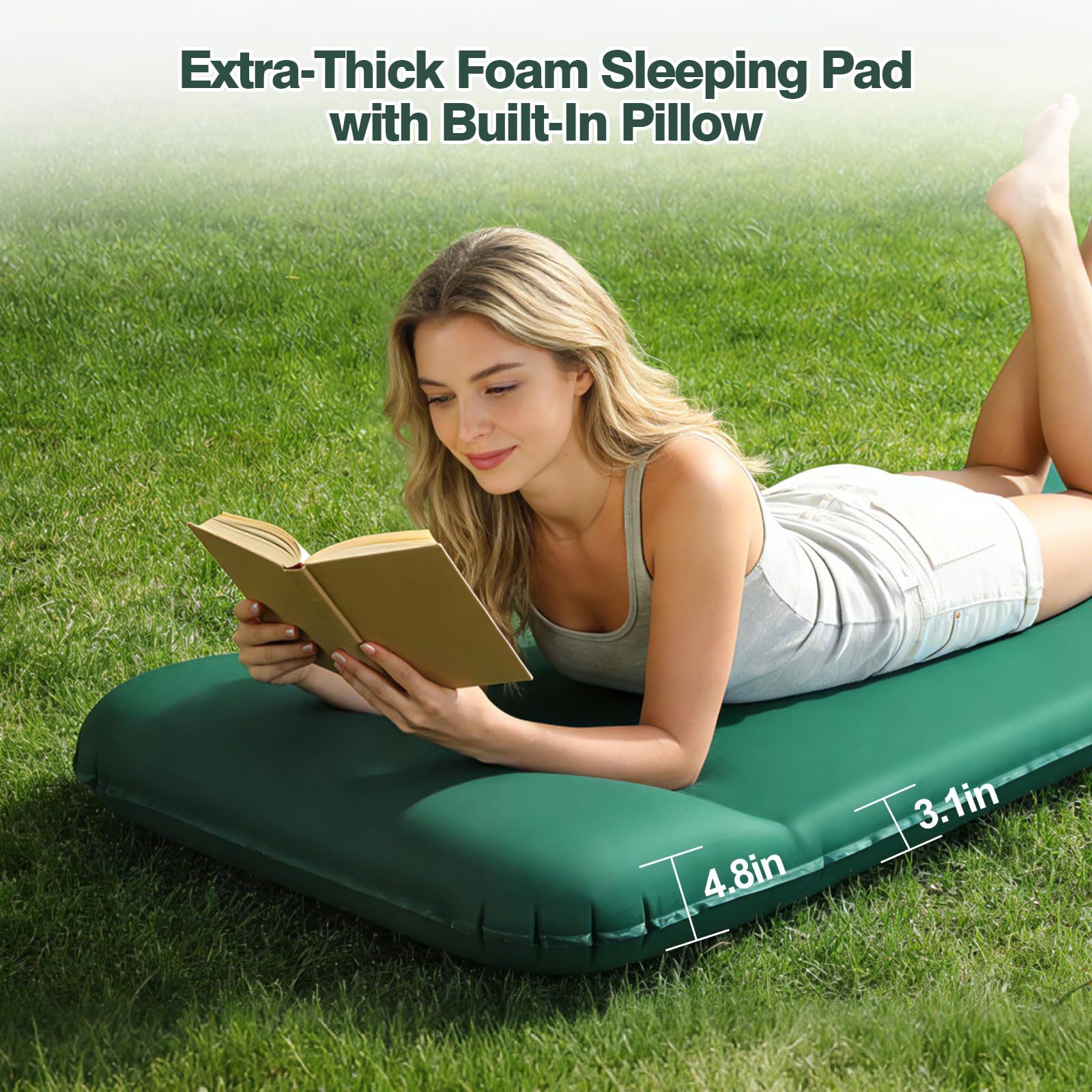 Zzuvjoy Memory Sleeping Pad, 3.1" Ultra-Thick Foam Sleeping Mats for Camping, 9.5 R-Value Insulated