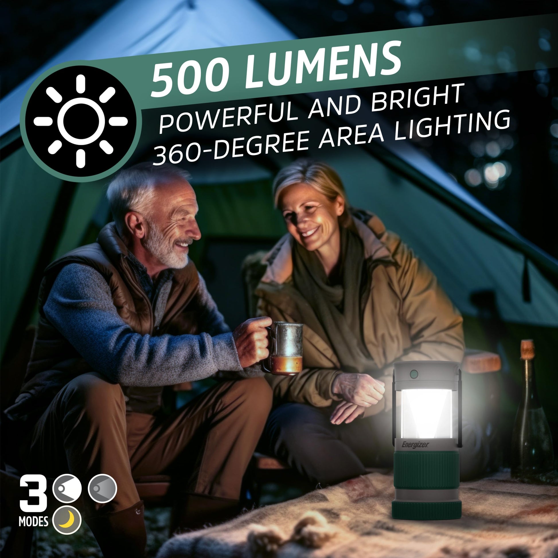 Energizer S-500 Hybrid Power Camping Lantern, Solar, Rechargeable, or AA Battery Powered, IPX4