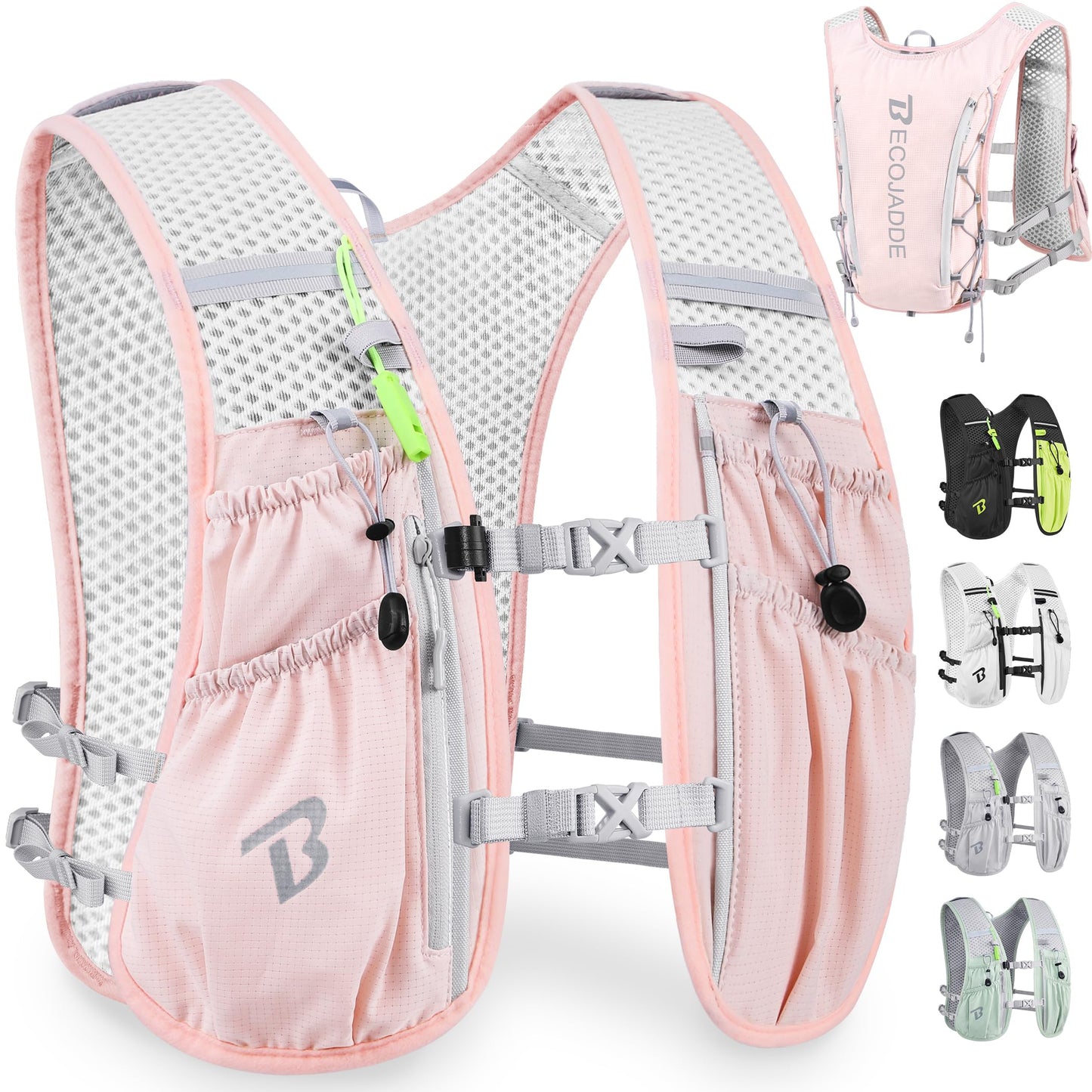 BECOJADDE Running Vest for Women Men, 5L Lightweight Hydration Backpack Running Pack for Marathon