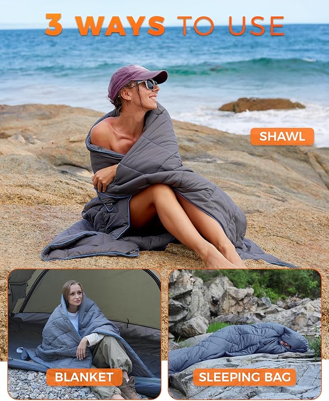 KingCamp Ultralight Camping Blanket, Packable Down Alternative Puffy Wearable Blankets Weatherproof