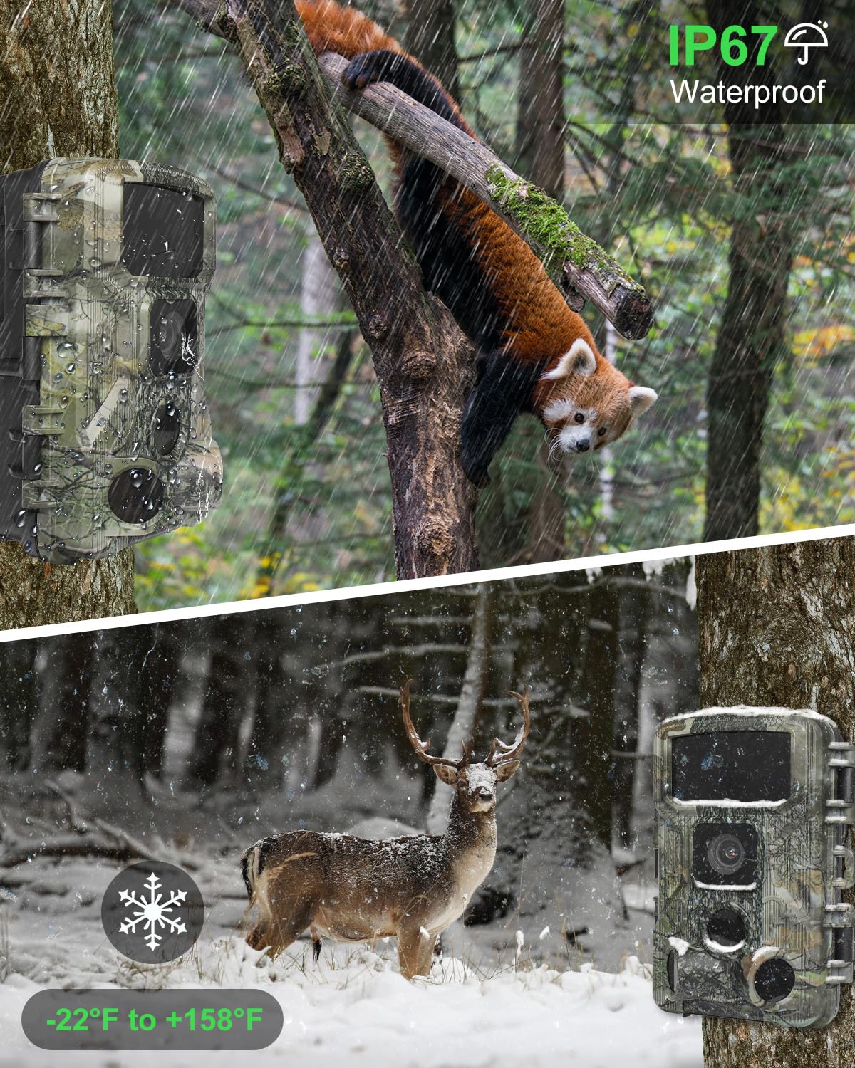 KJK Trail Camera 4K 64MP WiFi Bluetooth Game Camera, Night Vision Wildlife Hunting Camera, 0.1s