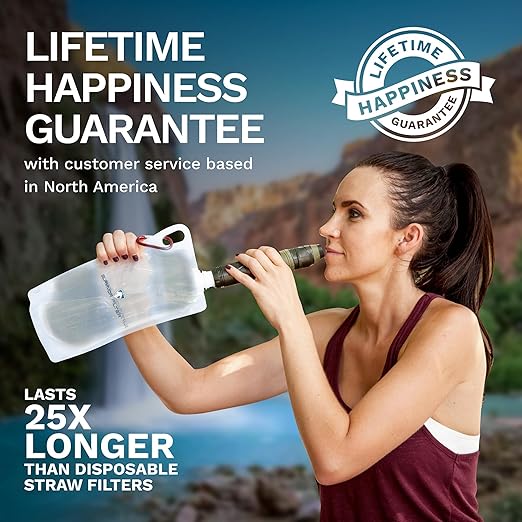 Survivor Filter Squeeze Kit - Collapsible Bottle & Filter Straw - Viral, Parasite, Bacterial Filter