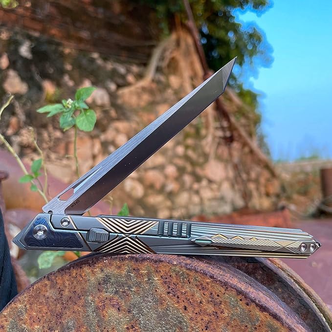 Folding Pocket Knife M390 steel folding knife with Front Flipper Opener,TC4 titanium handle with clamps Lightweight Utility Knife for Men Good for EDC Outdoor Carry