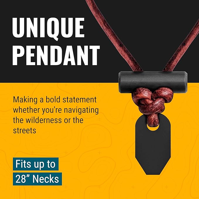The Bushcraft - Original Fire Starter Necklace for Men, Handcrafted In USA, Weatherproof Fire Starting Necklace with Adjustable Leather Knot Design, Ideal for Traveling, Everyday Carry & Adventures