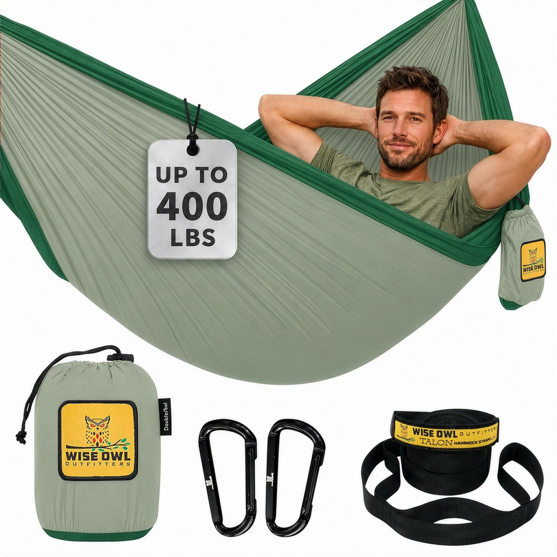 Wise Owl Outfitters Camping Hammock – up to 500lbs Portable Hammock with Tree Straps - Travel
