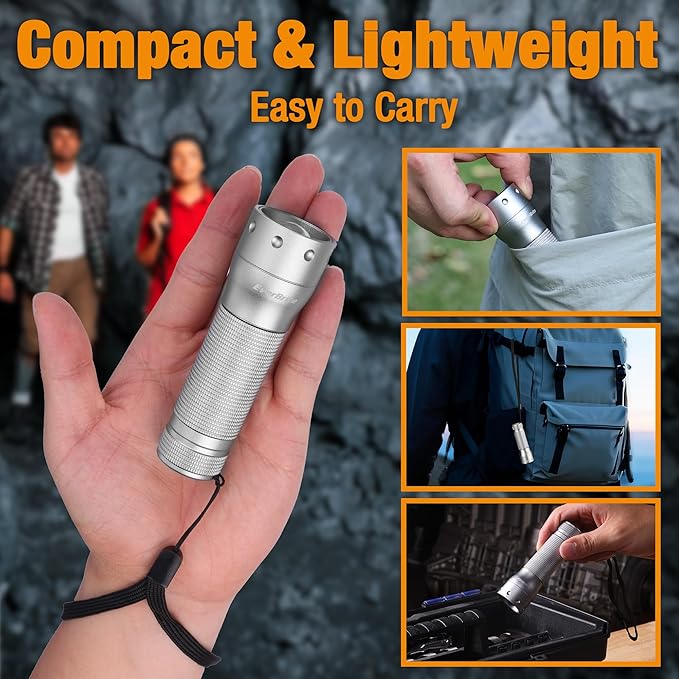 EverBrite Mini LED Flashlight, Zoomable High Lumens 350LM, 3 Modes, 3AAA Batteries Included, Compact Handheld Flash Light for Camping, Emergency, Home ??Grey