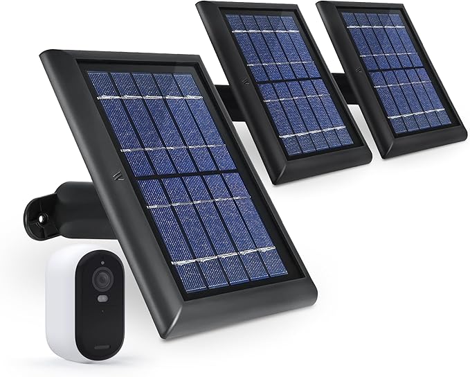Wasserstein Solar Panel Compatible with Arlo Essential 2K Outdoor Security Camera (2nd Gen) / XL (2nd Gen) & Essential Spotlight (Camera NOT Included) - (3-Pack, Black)