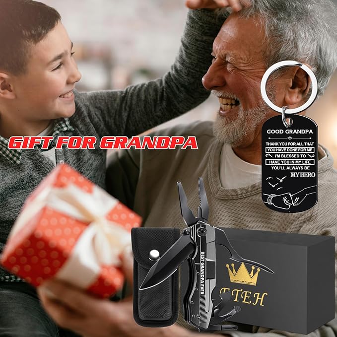 Gifts for Grandpa from Granddaughter Grandson,Fathers Day Birthday Christmas Grandpa Gifts,Multitool Knife "BEST GRANDPA EVER",Multi tool for Climbing,Camping,Cycling,Hiking