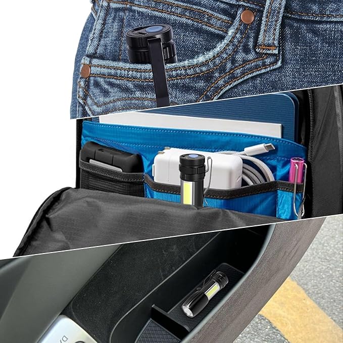 KunHe 5 Pack Small Rechargeable Flashlight Mini Led Flashlight Bright Clip-On Light EDC Flash Light with Side Cob Light for Camping Home Emergency