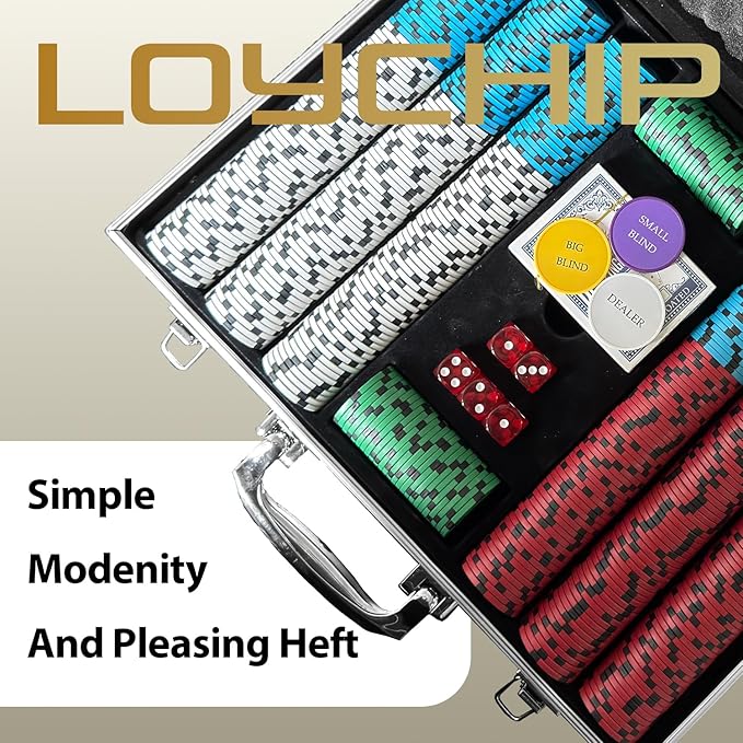 Poker Set 500-pcs with Aluminum Carrying Case & 11.5g Professional Weight Chips 2 Decks Plus 5 Poker Dice Waterproof, Poker Kit Casino Game