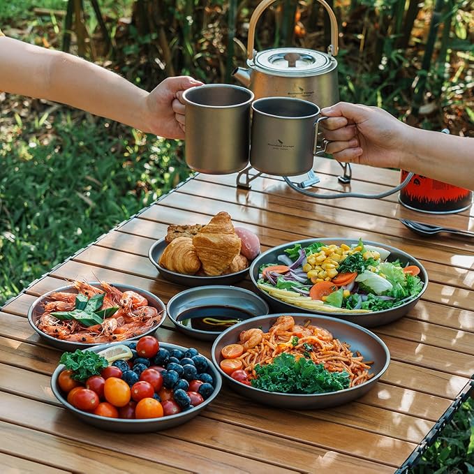 Boundless Voyage Titanium Camping Plate Dishes Saucer Lightweight Round Dinnerware Set Stackable Serving Plates Pasta Plates Travel Outdoor Home Kitchen Tableware Set Ti1120T