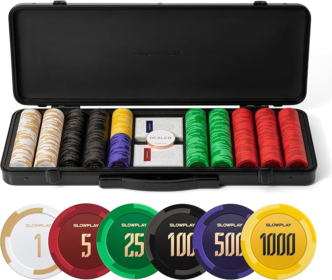 SLOWPLAY Godel 14g Clay Poker Chips Set for Texas Hold?™em, 500 PCS [with Numbered Values] Features a High-end Chip case with Extra Durable German Polycarbonate Shell, Ideal Gifts for Poker Players