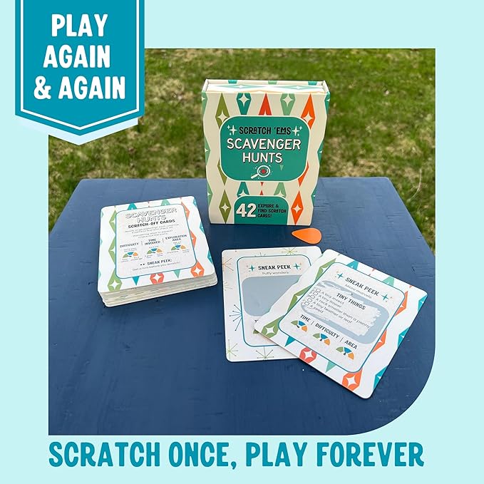 Scratch 'Ems Scavenger Hunts | 42 Scratch Off Adventure Cards - Outdoor Scavenger Hunt for Kids & Families | All Season, Reusable Scratch-Off Cards for Screen-Free Fun, Nature Activity & Camping