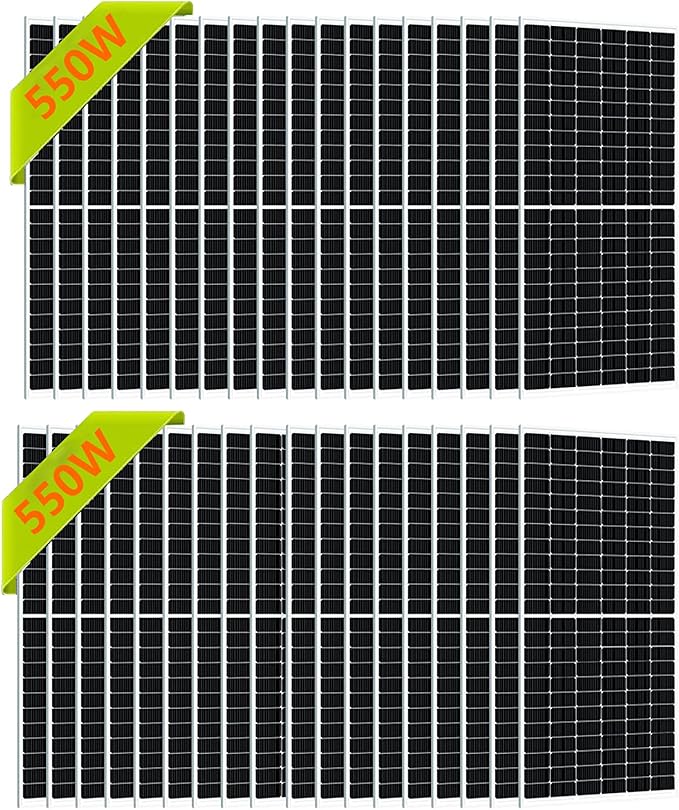 Solar Panels 550W Bifacial Mono 21.5% High-Efficiency Solar Module PV Power Charger for Home Roof and Various Other Off-Grid Applications 36PCS
