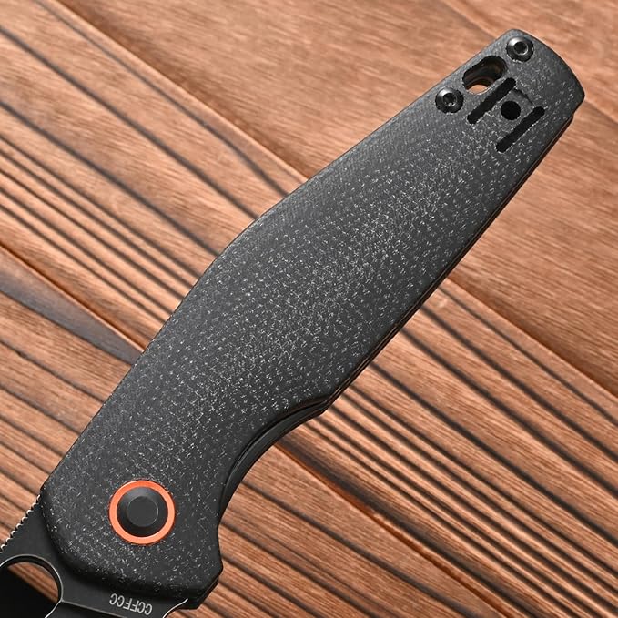 FF5 Folding Pocket Knife,DC53 Steel Blade Micarta Handle with Pocket Clip for Outdoor Camping Hunting Fishing Working (Black)