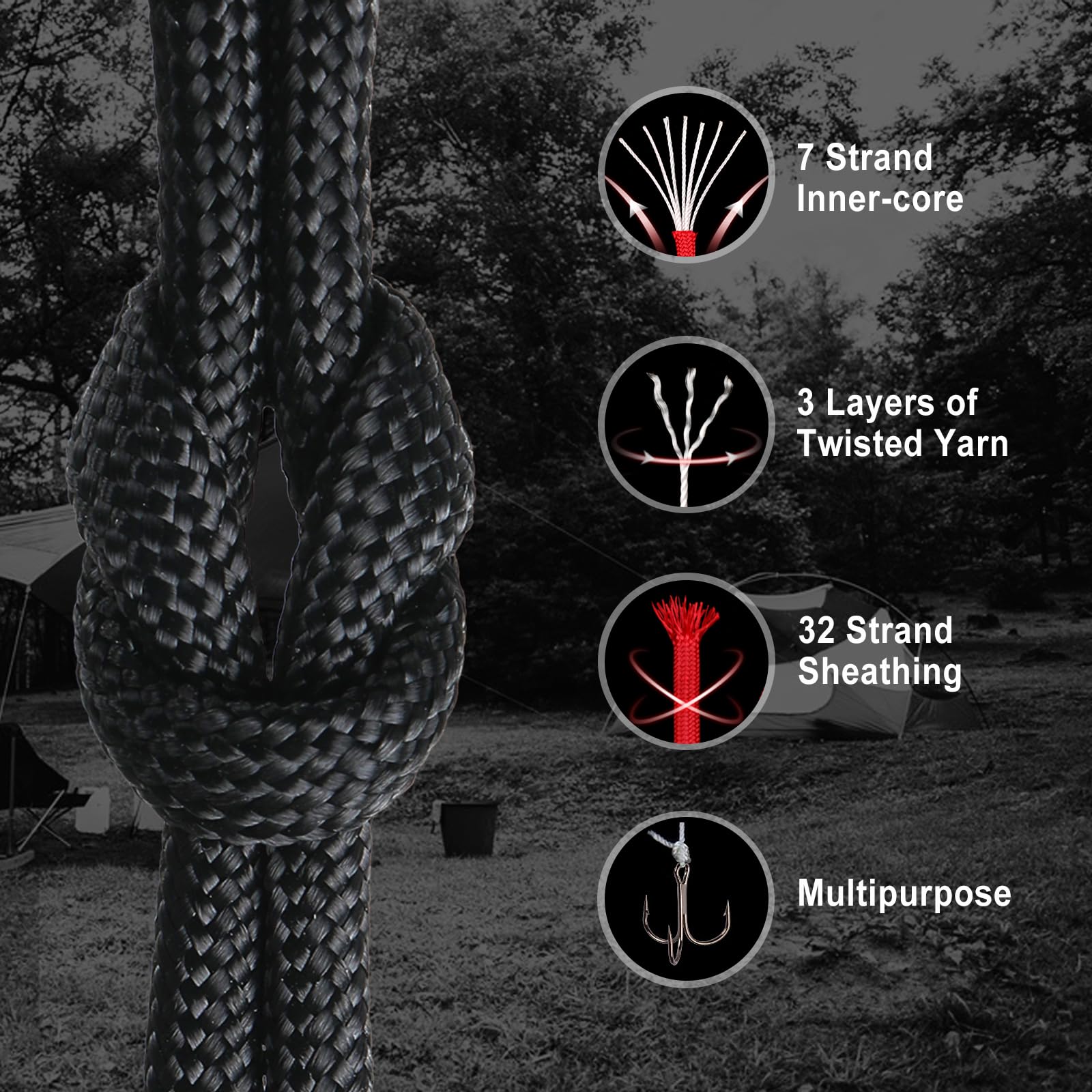 WEREWOLVES 550 Paracord Rope, 7 Strand Type III 4mm Parachute Cord