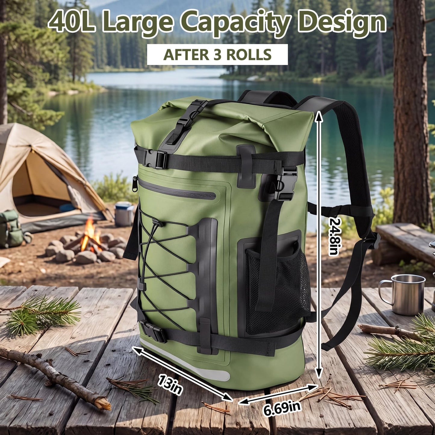 Waterproof Backpack, 40L Large Capacity Dry Bag, Hiking Travel Backpack