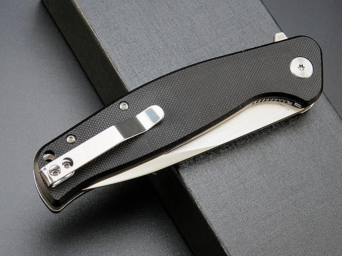 Eafengrow EF240 Folding Knife D2 Steel Blade G10 Handle EDC Tool Pocket Knives for Outdoor Working Camping (black)