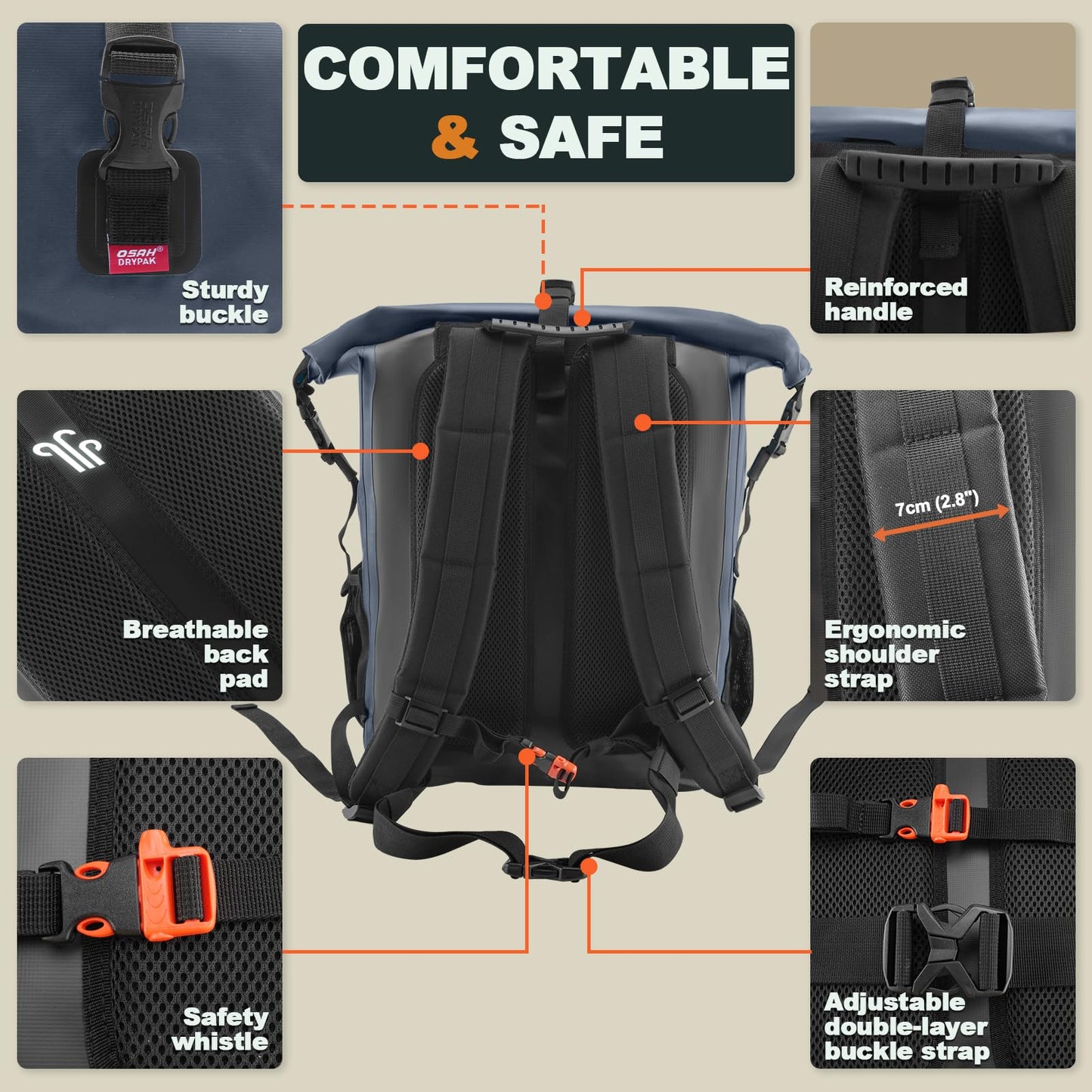 OSAH DRYPAK Waterproof Backpack Dry Bag 25L/35L/55L/85L – Heavy Duty Roll-Top Hiking Backpack Sack