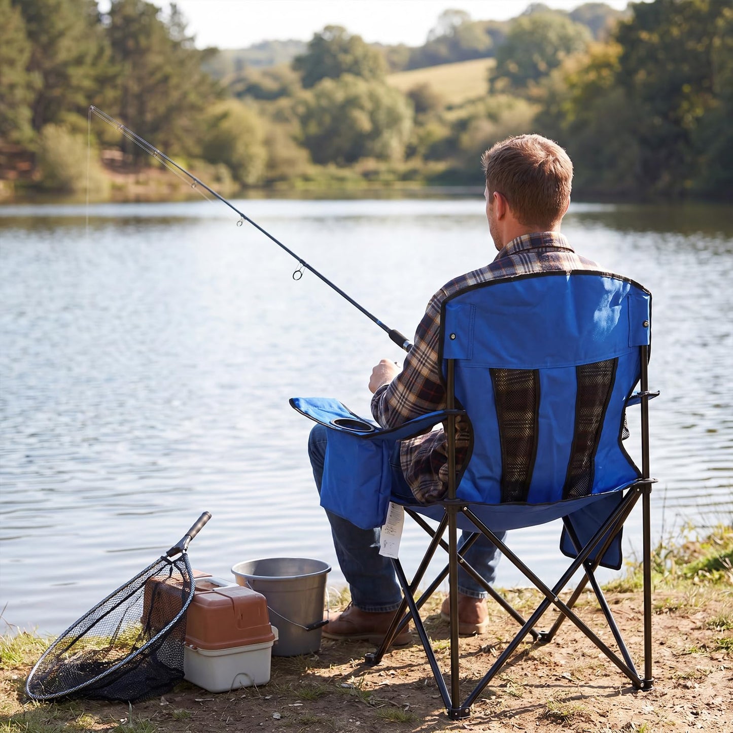 Camping Chairs for Adults 2 Pack, Folding Chair with 4-Can Cooler Bag & Cup Holder, Portable Heavy