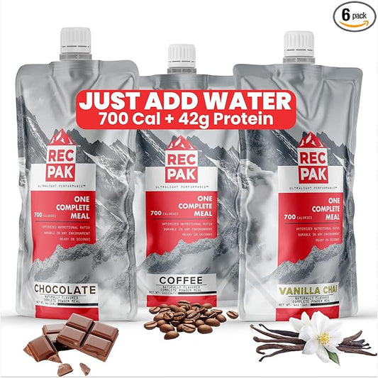 RecPak Performance Ultralight Instant Meals For Your Next Adventure | 700 Cal 42g Protein I Variety Pack (6-Pack)