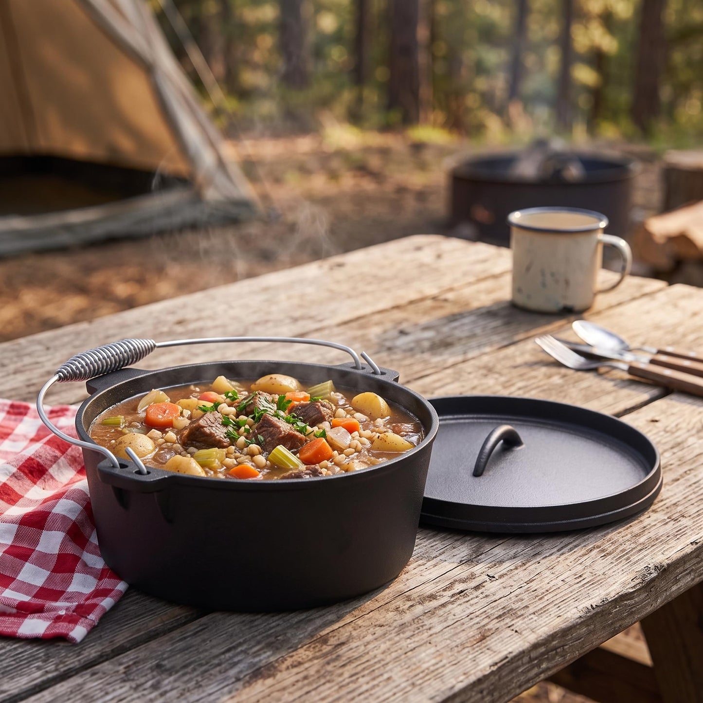 4.5Qt camping dutch oven with lid，cast iron dutch oven，Lifter Handle，Camping Tripod，Cast Iron